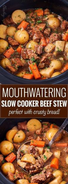 two crock pot beef stews with potatoes and carrots