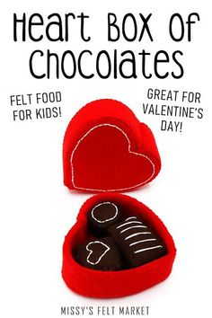 a red heart box filled with chocolates on top of a white background and text that reads, the heart box of chocolates great for kids