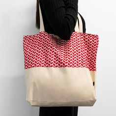 Tote bag featuring the iconic red keffiyeh fabric. Red Square Canvas Bag With Large Capacity, Large Capacity Red Square Canvas Bag, Red Square Canvas Bag For Daily Use, Red Cotton Shoulder Bag For Daily Use, Red Rectangular Cotton Shoulder Bag, Red Cotton Rectangular Shoulder Bag, Rectangular Red Cotton Bag, Tote Bag, Red