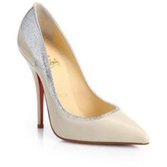 Christian Louboutin's Beige 'Tucsy' Pumps Are Versatile And Glamorous In Equal Measure. They're Finished With A Pointed Toe And A Curved Heel, And Trimmed With Silver Glitter. Upper: Calf Leather, Glitter Pointed Toe, Dipped At Sides Leather Insole, Signature Red Leather Sole Color: Nude, Silver. Size: 37.5 Eu (Insole Measures 9.75", Heel: 4.5") Please Keep In Mind That The Toe Is Pointy. Typically Cl Shoes Run Small. Brand New In The Original Louboutin Box With Louboutin Signature Red Dust Bag. Silver Heels With Contrasting Heel Counter For Evening, Silver Heels With Contrasting Heel For Evening, Formal Glitter Leather Heels, Silver Almond Toe Heels For Galas, Glitter Leather Heels For Party, Party Glitter Leather Heels, Formal Wedding Shoes With Glitter Accents, Silver Pointed Toe Heels For Galas, Designer Sparkling Heels With Pointed Toe