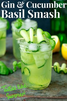 gin and cucumber basil smash cocktail