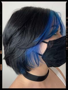 Blue And Black Hair, Short Hair Blue, Short Dyed Hair, Hair Color Streaks, Asian Short Hair, Dyed Hair Inspiration, Hair Inspiration Short