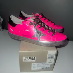 Hot Pink And Silver Glitter Star Golden Goose, Size 40, Brand New! Comes With Box, Ship Next Day! Fits Like 9/9.5 In Women’s! 100% Authentic! Pink Sparkling Sneakers With Round Toe, Sporty Pink Sneakers With Rhinestones, Trendy Pink Glitter Sneakers, Pink Rhinestone Party Sneakers, Pink Low-top Sneakers With Glitter Accents, Pink Sporty Sneakers For Party, Pink Glitter Sneakers For Party, Pink Party Sneakers With Glitter Accents, Pink Glitter Party Sneakers