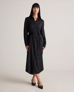 Never underestimate the power of a shirt dress. Our Washable Stretch Silk Maxi Shirt Dress features a chic length, removable silk belt, and button-down front for timeless structure. Easy to style, easy to wash, for a low-maintenance luxe look that works for office days, date nights, and beyond. Formal Button-up Dresses With Belted Cuffs, Classic Button-up Shirt Dress For Formal Occasions, Classic Belted Shirt Dress For Semi-formal Occasions, Fall Belted Shirt Dress With Spread Collar, Long Sleeve Shirt Dress With Tie Waist For Office, Chic Collared Shirt Dress For Business, Chic Long-sleeve Shirt Dress With Belted Cuffs, Elegant Tie Waist Shirt Dress For Fall, Chic Long Sleeve Shirt Dress With Belted Cuffs