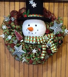 a wreath with a snowman wearing a top hat