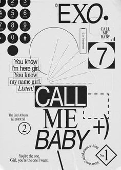 an advertisement for the exo album called call me baby, with numbers and symbols