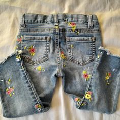 2 Pairs Of 2t-3t Jeans Are Included In This Lot. Item #1: (Pictures 4-5) 1 Pair H+M, Nwt, Stretch Waistband Blue Jeans Item #2: (Pictures 1-3) 1 Pair 3t Super Stretch Cat And Jack Jeans Embroidered With Flowered- Euc Upcycle Clothes Diy, Jeans Embroidered, Cat And Jack, Patched Jeans, Fabulous Fabrics, Embroidered Jeans, Material Girls, Upcycle Clothes, Kids Bottoms