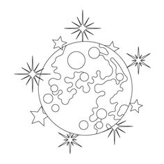 the earth with stars around it on a white background, coloring page for children and adults