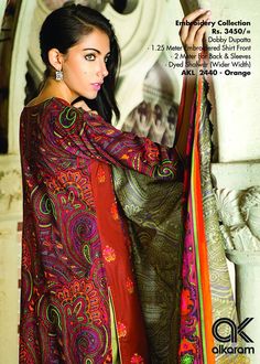 AKL 2440 - Orange Mid Summer, Kurti Collection, Eid Dresses, Pakistan Fashion, Dress 2015, Summer Prints