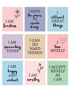 six different types of cards with the words i am, i am, and i am