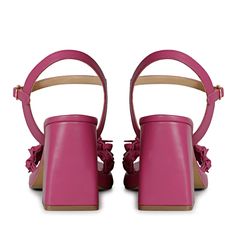 This new season Saint Joy block heel is crafted from a fuxia color premium leather in a woven design with a leather covered block heel. Its comes with an adjustable buckle fastening for a perfect fit. leather lining and padded leather insole for natural comfort and breathability. An open and square toe, tunit sole make these sandals really stylish and comfortable. Brand Name - SaintG Closure - Buckle Fastening Strap Upper - Hand Woven Leather Lining - Leather Insole - Leather Sole - Tunit Heel H Pink Block Heel Shoes With Leather Sole, Luxury Woven Leather Sandals With Block Heel, Summer Woven Synthetic Leather Heels, Pink Block Heels With Leather Sole, Synthetic Woven Leather Block Heels, High Ankle Boots, Calf Boots, Leather Block Heels, Long Boots