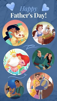 the disney characters are depicted in this happy father's day card