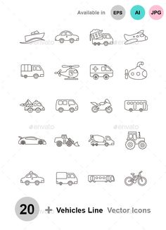 20 vehicles line icons - web elements