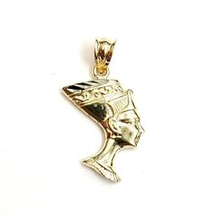 (100% AUTHENTIC) 10k yellow gold Egyptian nefretiti head pendant charm. "Comes with a gift box" 10K yellow Solid Gold pendant charm. Solid 10K gold, not plated. Nicely polished and shiny. Stamped 10K for Authenticity. ADDITIONAL INFO: REAL 10K Yellow Gold.Polished, Shiny1.8 grams.0.87 inch top to bottom without bail (longest point).0.51 inch left to right (widest point). Please refer to the photo of the item next to a quarter for comparison purposes.Ask me any questions you may have before make Yellow Gold Ankh Jewelry For Gift, Luxury Ankh Shaped Yellow Gold Necklace, Egyptian Nefertiti, Yellow Gold Ankh Necklace Hallmarked, Ancient Egypt Necklace, Nefertiti Pendant, Egyptian Queen Nefertiti, Queen Nefertiti, Egyptian Queen