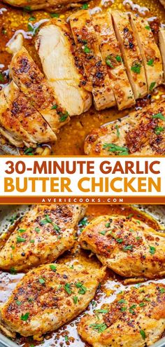 Need a quick and easy dinner? Here's a 30-minute recipe for garlic butter chicken! Bathed in a rich garlic butter sauce with a splash of wine, these boneless chicken breasts have so much flavor! Garlic Butter Chicken Skillet, Sauced Chicken Recipes, Easy Skinless Boneless Chicken Recipes, Browned Butter Chicken, Chicken Recipes Garlic Butter, Chicken In Butter Sauce, Keto Recipes Chicken Breast, Easy Chicken Breast Recipes For Dinner, Oven Baked Garlic Butter Chicken