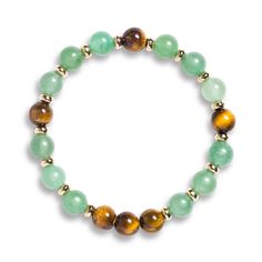 Handcrafted on a tension tested stretch cord with authentic Green Aventurine and Tiger's Eye gemstones.8mm gemstone beadsNickel-free Fall Bracelets, Green Aventurine Bracelet, Tigers Eye Bracelet, Jade Design, Aventurine Bracelet, Green Tiger Eye, Intention Bracelets, Lava Stone Bracelet, Green Bracelet