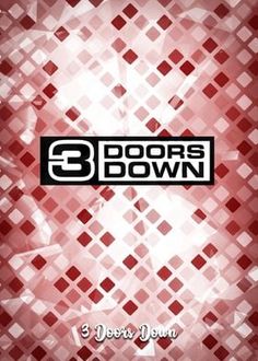 the three doors down album cover with red and white squares in the middle, on a pink