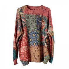 Cozy Patchwork Tops For Winter, Patterned Long Sleeve Winter Top, Cozy Winter Patchwork Tops, Patterned Long Sleeve Tops For Winter, Winter Patterned Top With Graphic Print, Winter Patterned Tops With Graphic Print, Winter Graphic Print Patterned Top, Winter Patterned Crew Neck Top, Patterned Crew Neck Winter Top