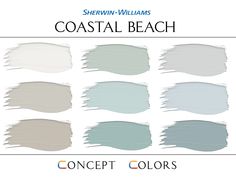 the color scheme for coastal beach is shown in shades of blue, gray and white