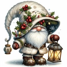 a painting of santa clause holding a lantern