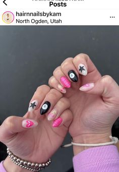 Disneyland Nails, Acrylic Nails Almond Shape, Concert Nails, Pink Tip Nails, Teen Nails, Hippie Nails, Simple Gel Nails