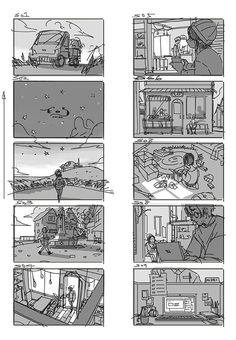 an animation storyboard with several scenes