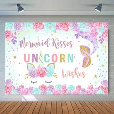 Mermaid Unicorn Girls Birthday Party Photography Background Pink Purple Flowers, Mermaid Unicorn, Birthday Party Photography, Woman Birthday Party, Shower Backdrop, Unicorn Baby Shower, Seamless Backdrop, Unicorn Girl, Event Backdrop