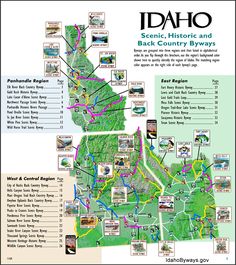 the idaho scenic, historic and back country bypass map is shown in this graphic file