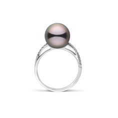 The gracefully curved solid gold and diamond band elegantly supports the lustrous 10.0-11.0 mm Tahitian pearl. For decades our buying team has been making regular trips to French Polynesia to source these incredibly colorful pearls. Because we personally import every Tahitian pearl we offer, we can guarantee they are 100% natural color and have never been treated in any way.