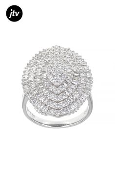 Bella Luce�� white diamond simulant 3.43ctw baguette and round, rhodium over sterling silver ring. Measures approximately 0.75" L x 0.81" W and is not sizeable. Diamond equivalent weight is 2.07ctw. Diamond Simulant, White Diamond, Cubic Zirconia, Sterling Silver Rings, Silver Rings, Sterling Silver, Silver