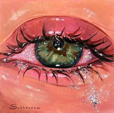 a painting of an eye with glitters on it