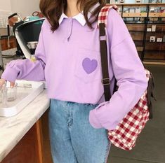 Kawaii Shorts, Estilo Harajuku, Soft Girl Outfits, Heart Pocket, Kawaii Fashion Outfits, Y2k Aesthetic Outfits, Loose Pullover, Cute Heart, Puffed Sleeves Dress