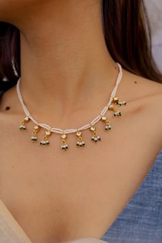 Buy Gold Plated Kundan and Pearls Necklace/ Pearl Necklace/ Kundan Necklace/ Kundan Charms Necklace/ Minimal Necklace Online in India - Etsy Pearl Kundan Choker Necklace For Gift, Traditional Pearl Drop Choker Necklace, Kundan Beaded Choker Necklace, Jewellery Minimal, Beautiful Chokers, Fancy Jewellery Designs, Charms Necklace, Minimal Necklace, Kundan Necklace