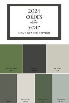 the color scheme for this year's home staging contest is shown in shades of green, gray and white