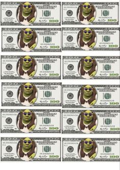 plantilla de billetes de shrek Shrek Papercraft, Shrek Wanted Posters, Shrek Party Favors, Shrek Crafts, Shrek Printables, Shrek Party Decorations, Shrek Decorations, Shrek Birthday Party, Shrek Birthday