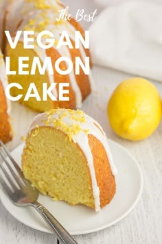 the best vegan lemon cake on a white plate