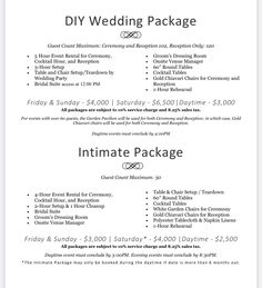 the wedding package is displayed in this image