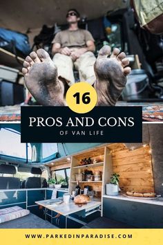 an rv with the words pros and cons of van life