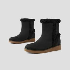 Courtney Faux-fur Ankle Bootiev for Women in Black | VIVAIA Oversized Faux Fur Coat, Fluffy Boots, Sustainable Shoes, Shoes Trends, Shoes Boots Heels, Mules Sandals, Most Comfortable Shoes, Rounded Toe Boots, Pointed Heels