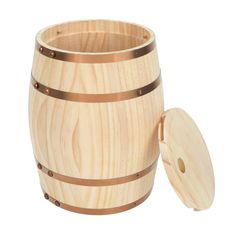 a wooden barrel with a lid is shown