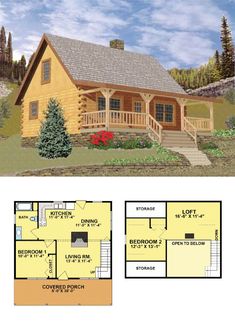 the floor plan for this log cabin home is very small and has two levels to sit on