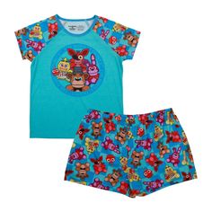 Immerse your young FNAF fan in the thrilling world of Five Nights at Freddy's with this raglan t-shirt and lounge shorts set. The blue t-shirt features a captivating image of Freddy, Chica, Foxy, and Bonnie on the front, while the sleeves showcase character prints. Paired with blue lounge shorts adorned with an all-over print of the iconic characters, this 2-pack set is crafted from comfortable polyester materials. Dive into the excitement of FNAF with officially licensed merchandise that promis Foxy And Bonnie, Bonnie Blue, Fnaf Foxy, Blue Lounge, 16 Birthday, Sleep Set, Sleepwear Sets, Lounge Shorts, Vibrant Blue