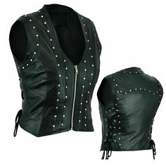 Punk Women Genuine Motorcycle Leather Vest - High Quality Leather Jackets For Sale | Dream Jackets On Jackethunt Edgy Fitted Vest For Festivals, Gothic Vest For Fall Festival, Gothic Festival Vest For Fall, Edgy Vest For Biker Events In Fall, Edgy Fall Vest For Alternative Fashion, Edgy Vest For Alternative Fashion In Fall, Sleeveless Vest For Alternative Fashion In Fall, Black Biker Vest For Festivals, Sleeveless Gothic Vest For Spring