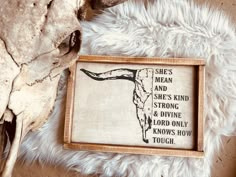 a cross stitch pattern with the words she's mean and she's kind of strong and divine