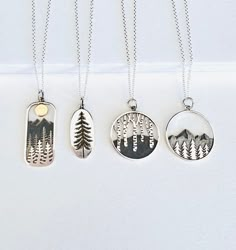 Mt Whitney, Moon Mountain, Mountain Tree, Silver Mountain, Wanderlust Jewelry, Mountain Necklace, Nature Necklace, Tree Necklace, Silver Moon