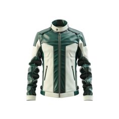 Made to order from 100% genuine leather, this Green and white jacket is perfect for the biker who wants a stylish and functional piece of outerwear. The jacket features a classic racing style with a trendy style, asymmetrical zip closure, and epaulettes on the shoulders. The interior is lined with a soft and comfortable satin lining. Features: Made from 100% genuine leather Quilted front and back Asymmetrical zip closure Epaulettes on the shoulders Satin lining Two zippered pockets on the front White Winter Outerwear For Biker Events, White Moto Outerwear For Streetwear, White Biker Outerwear For Biker Events, White Biker Style Outerwear For Biker Events, White Biker Jacket For Winter Events, White Outdoor Biker Jacket, White Biker Jacket For Outdoor, White Winter Biker Jacket, Fitted White Leather Outerwear