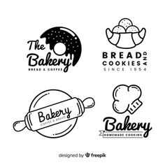 the bakery logo is shown in black and white, with different types of breads