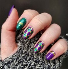 Get Festive with These 50 Mardi Gras Nail Ideas - Colorful Inspiration for a Stylish Celebration! Mardi Gras Nails Design Simple, Mardis Gras Nails, Mardi Gras Nail Art, Simple Mardi Gras Nails, Mardi Gras Nails Acrylic, Mardi Gras Nail Designs, Nails Design Simple, Nails Ideas Simple