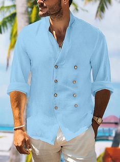 Homme Chemise Chemise Lin Chemisette Chemise d'été Tenues de plage Chemise boutonnée Noir Blanche Rose Claire Bleu manche longue Floral Revers Printemps & Automne Casual du quotidien Vêtement Tenue de 2024 ? $23.99 Casual Collar Tops With Buttons For Vacation, Vacation Tops With Casual Collar And Buttons, Light Blue Casual Collar Shirt For Beach, Light Blue Casual Collar Top For Vacation, Collared Tops With Buttons For Beach Season, Summer Shirt With Button Cuffs And Casual Collar, Summer Beach Shirt With Button Cuffs, Light Blue Button Closure Shirt For Vacation, Blue Button-down Shirt For Vacation