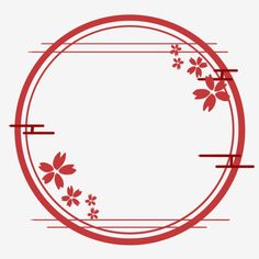 a circular frame with red flowers and lines in the middle, on a white background